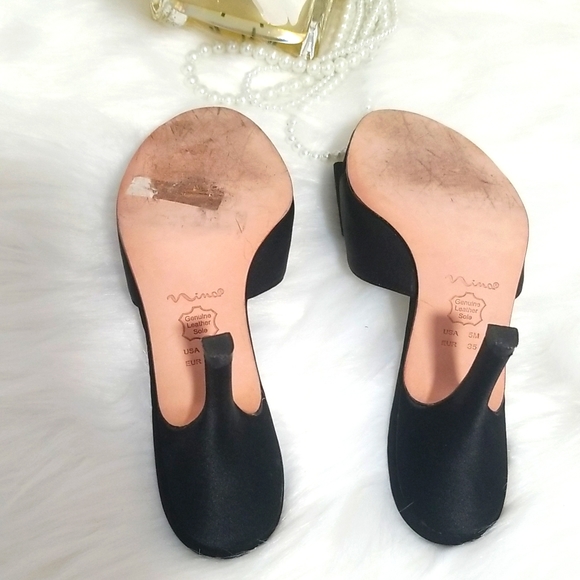 Nina Black Slide Heel Sandals with Rhinestones  Genuine Leather Sole - Picture 5 of 8